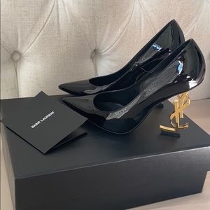 Ysl Opyum Pointed Toe Heels / Black & Gold
